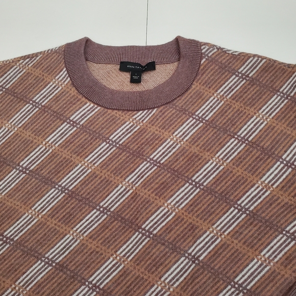 ANN TAYLOR CREWNECK STRIPED PLAID SWEATER - Picture 3 of 7